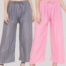Clora Creation Pack of 2 Women Pink & Grey Solid Viscose Rayon Palazzos-image-7
