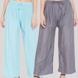 Clora Creation Women Blue & Grey Pack Of 2 Ethnic Palazzos-image-78