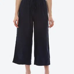 Biba Women Navy Blue & Off White Ethnic Motifs Embroidered Cropped Ethnic Palazzos-picture-36