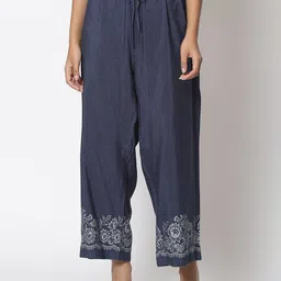 Biba Women Navy Blue Floral Printed Flared Ethnic Palazzos-picture-13