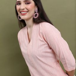 Vishudh Peach-Coloured Striped Regular Kurta with Palazzos-picture-17