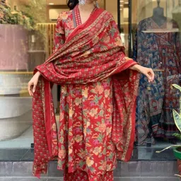 Lookmark Floral Printed V-neck A-Line Kurta With Palazzos And Dupatta image 5