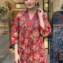 Lookmark Floral Printed V-neck A-Line Kurta With Palazzos And Dupatta image 2