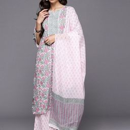 Arayna Floral Printed Regular Pure Cotton Kurta With Palazzos & Dupatta-21