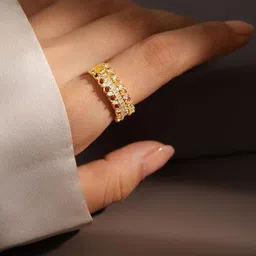Rubans 18K Gold Plated Baguette & Cubic Zirconia Studded Adjustable Openable Ring-41