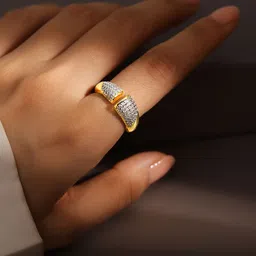 Rubans 18K Gold Plated Cubic Zirconia Studded Openable Adjustable Statement Ring-8
