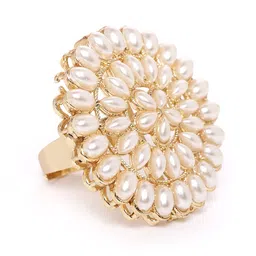 Zaveri Pearls Off-White Gold-Plated Beaded Circular Adjustable Finger Ring-image-99