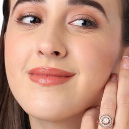 AMI Rose Gold-Plated White CZ-Studded & Pearl Beaded Adjustable Finger Ring-17