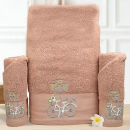 RANGOLI Peach Colored 3 Pieces Cotton Anti-Bacterial 550 GSM Reversible Bath Towel-45