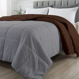 RAZZAI Unisex Coffee Brown Solid 210 GSM Single Bed Reversible Comforter-image-58