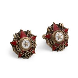 COSA NOSTRAA Antique Gold-Toned & Maroon Enamelled The Hannibal Textured Cufflinks-image-32