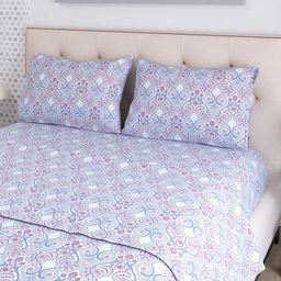 Layers Emaline Blue & Maroon Ethnic Motifs Cotton 144 TC Double Bedsheet & 2 Pillow Covers-image-104