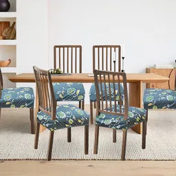 ohello 6 Pcs Blue Floral Printed Elasticated Fitted Polyester Chair Seat Covers-image-23