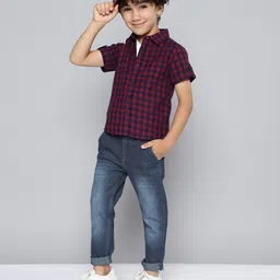 HERE&NOW Boys Blue Slim Fit Low Distress Light Fade Stretchable Jeans-image-42