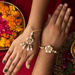 PANASH Gold Plated Stones Studded & Beaded Floral Bhaiya Bhabhi Rakhis With Roli Chawal-picture-43