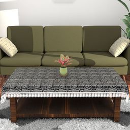 Kuber Industries Black & White Floral Waterproof 4-Seater Table Cover-49