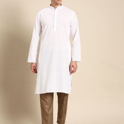 RAJUBHAI HARGOVINDAS Men White Ethnic Motifs Embroidered Chikankari Kurta-picture-40