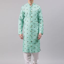 Ethnovog Men Blue  White Printed Made To Measure Kurta with Churidar-34
