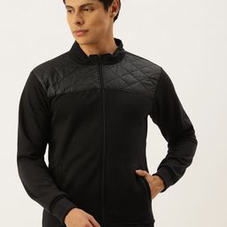 Campus Sutra Men Black Quilt Detailed Windcheater Bomber Jacket-18