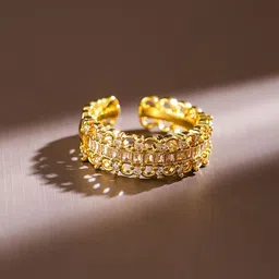 Rubans 18K Gold Plated Baguette & Cubic Zirconia Studded Adjustable Openable Ring image 3