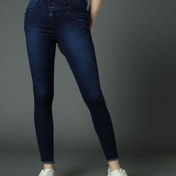 High Star Women Blue Slim Fit High-Rise Clean Look Stretchable Jeans-image-90