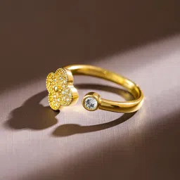Rubans 18K Gold Plated Cubic Zirconia Studded Openable Clover Design Adjustable Ring image 2