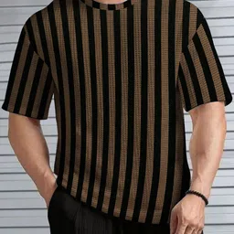 KAJARU Men Striped Self Design T-shirt-image-52