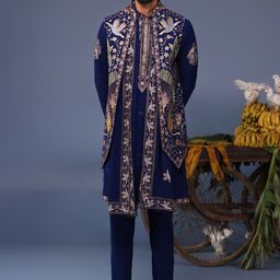 KALPRAAG Men Floral Embroidered Regular Sequinned Kurta with Trousers & With Dupatta-picture-6
