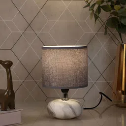 TAYHAA Grey & White Printed Ceramic Contemporary Cylindrical Shaped Table Lamp-23