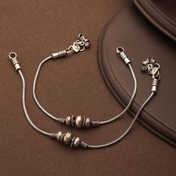 Saraf RS Jewellery Payal Pack Of 2 Rhodium-Plated Artificial Beads Beaded Anklets-image-10