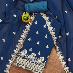 SHADOW & SAINING Floral Embroidered Silk Georgette Unstitched Dress Material-picture-35