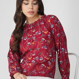 KALINI Women Floral Printed Mandarin Collar Top-image-99