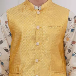 Sethukrishna Men Mandarin Collar Printed Regular Kurta & Churidar Pyjama With Nehru Jacket image 3