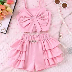 NABBU Girls Self Design Shoulder Straps Top With Shorts-picture-36