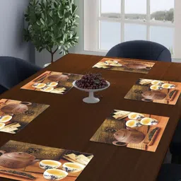 LooMantha 6-Pcs Brown & White Rectangle Printed  Table Placemats image 1