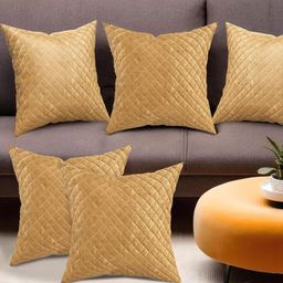 BLUEDOT Gold-Toned Set of 5 Velvet Square Cushion Covers-50
