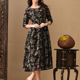 MURLI KURTI Women Floral Printed Round Neck Fit & Flare Cotton Midi Dress-image-89