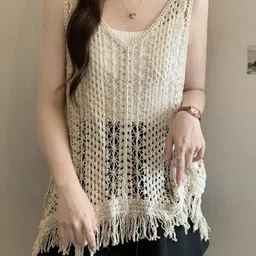 KPOP Women V-Neck Self Design Knitted Top-image-76