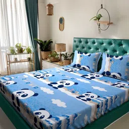 Myntra Elegant Homes Blue & White Graphic Printed Flat 400 TC Cotton King Bedsheet with 2 Pillow Covers-image-63