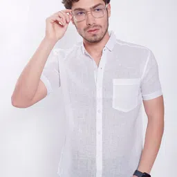 DIVISIVE Men Comfort Slim Fit Solid Spread Collar Linen Casual Shirt-picture-4