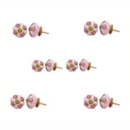 Indianshelf 6-Pcs Pink & Red Printed Ceramic Knobs-11