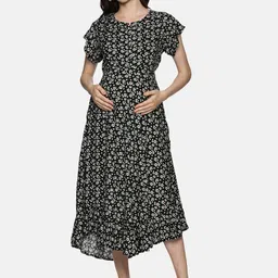 Nejo Floral Print Flutter Sleeve Maternity A-Line Dress-picture-6