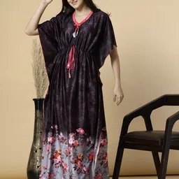 FABINALIV Women Satin Printed Everyday Maxi Kaftan Nightdress-image-25
