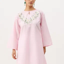 Kashmir Box Women Embroidered Flared Sleeves Handloom Thread Work Solid Kurti-image-67