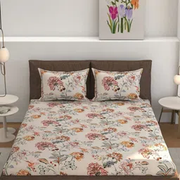 Galaxy Home Decor Creme & brown Printed 210 TC Fitted King Bedsheet Set-2.28 m x 2.54 m-image-83