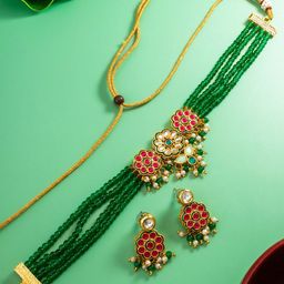 aadita Kundan-Studded Necklace & Earrings-26