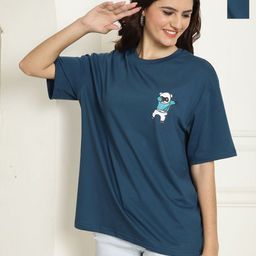 Metronaut Women Pack of 2 Graphic Printed Round Neck Cotton Oversized T-shirts-image-78