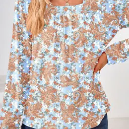 StyleCast Ethnic Motifs Printed Square Neck Top-picture-7