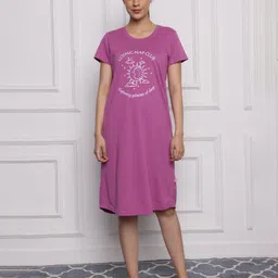 LABEL MY Women Typography Printed Cotton T-shirt Nightdress-image-34