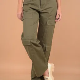 Crimsoune Club Women Cotton Mid-Rise Original Loose Fit Cargos Trousers-picture-39
